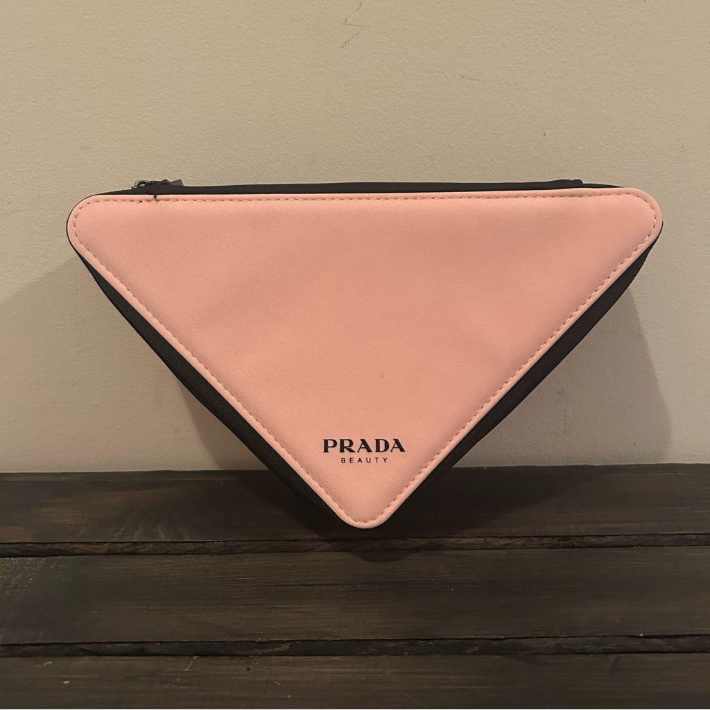 Prada Pink And Black Triangle Zippered Beauty Pouch Cosmetic Bag